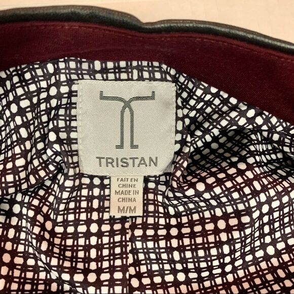 TRISTAN Burgundy maroon faux leather single breasted blazer M pleather vegan - Picture 10 of 15